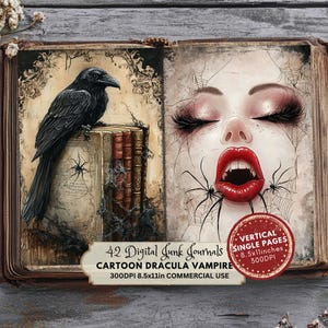 Cute Printable Junk Journal Vampire Papers, Halloween Digital Kit, Gothic Ephemera for Crafting, Instant Download, Cartoon Dracula Vampire