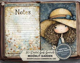 Kit de diário de lixo Moonlit Garden: páginas de fadas da lua, itens celestiais (download digital)