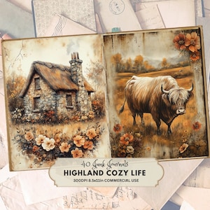 Highland Life, Kit de diário de lixo, Vintage, Páginas de diário, Diário de lixo, Fazenda, Fofo, Ephemera de vaca das Terras Altas, Imprimível, Álbum de recortes, Baixar