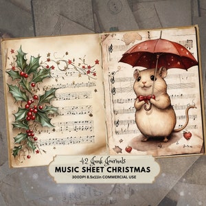 Christmas Junk Journal Kit: Music Sheet Ephemera (Digital Download)