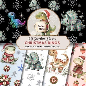 Weihnachten Dinosaurier Muster Fliese | Lebkuchen Dinosaurier nahtlose Datei | Jungen Dinosaurier Oberflächenmuster | Weihnachtsplätzchen Digital