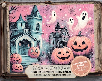 Rosa Halloween-skräpjournalkit: Pastellfärgade gotiska kusliga efemera-sidor (digital nedladdning, LANDSKAPSversion)