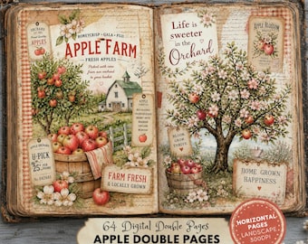 Apple Harvest Double Pages, Fall Cottagecore Journal Kit, Rustic Orchard Ephemera, Cozy Farmhouse Papers