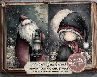 Moody Christmas Junk Journal Kit: Gothic Printable Ephemera Pages (Digital Download, Letter Size)