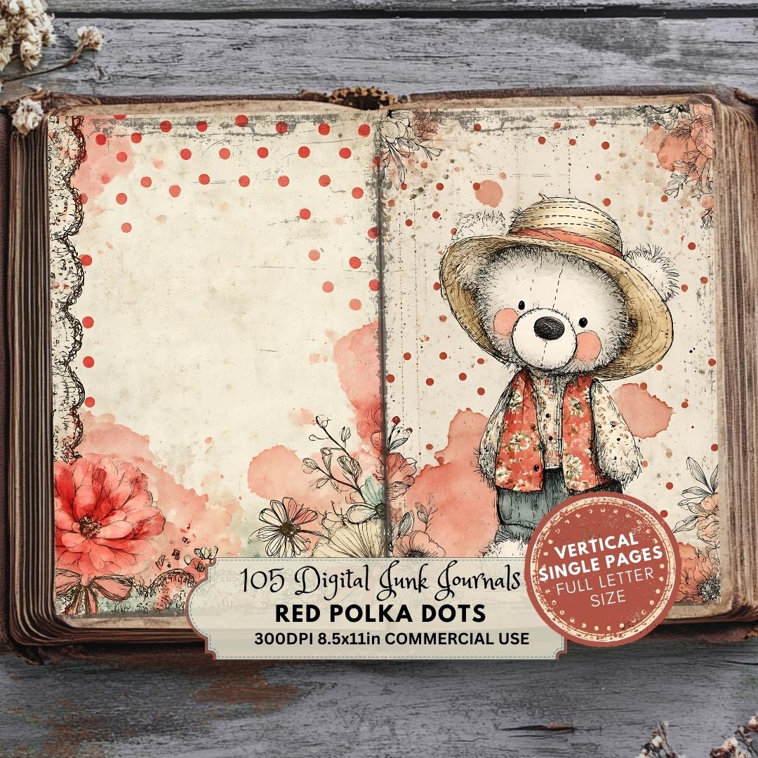 Red Polka Dot Junk Journal Kit: Vintage Collage Papers (digital ...