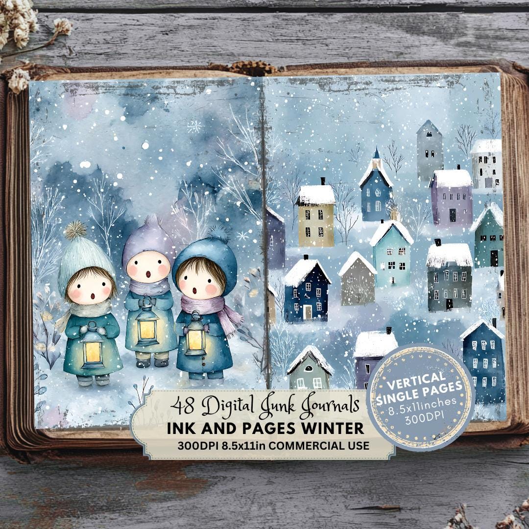 Winter Wonderland Junk Journal Kit: Blue Christmas Digital Scrapbook ...