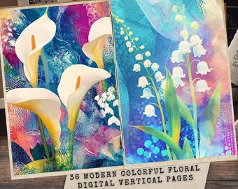 Floral Junk Journal Pages: Whimsical Flower Postcards (Digital Printable)
