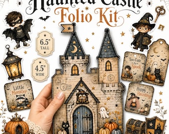 Haunted Castle Halloween Folio Kit, Printable Ephemera, Fussy Cuts