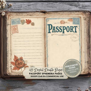 Passport Junk Journal Pages: Vintage Travel Ephemera, Lined Page for ID Cards (Digital Download)