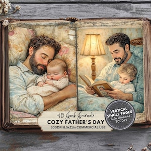 Kit de diario basura para el Día del Padre, páginas vintage para hombres, postales del Día del Padre, páginas para papá, para hombres, imprimible, descarga digital, papá con su hijo
