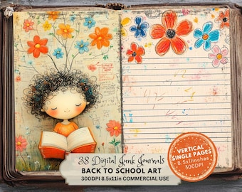 Back to School Junk Journal Kit: Printable Ephemera, Scrapbook Pages (Digital Download)