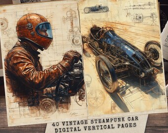 Steampunk Car Junk Journal Kit: Masculine Vintage Ephemera for Men (Digital Download)