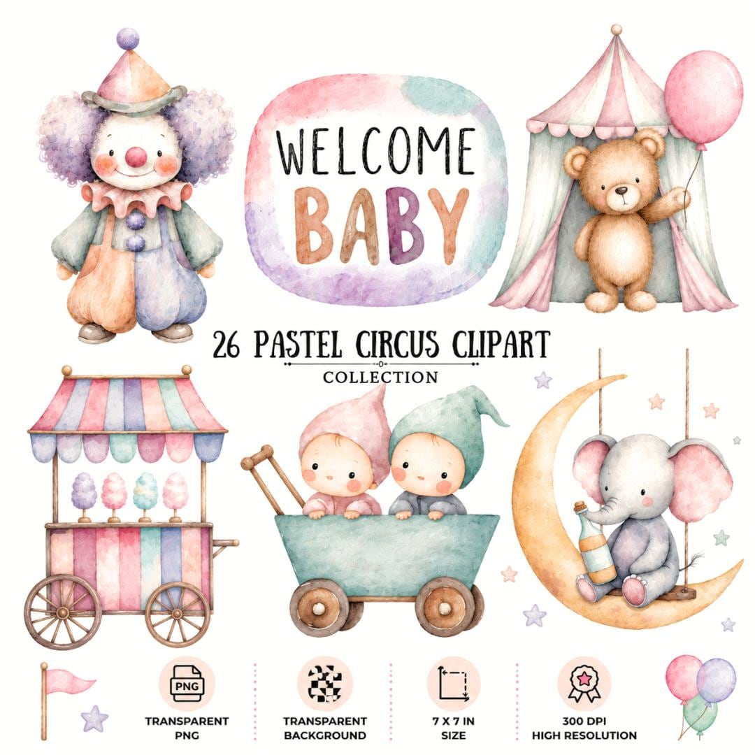 Pastel Circus Tent Clipart, Watercolor Carnival Graphics (digital ...