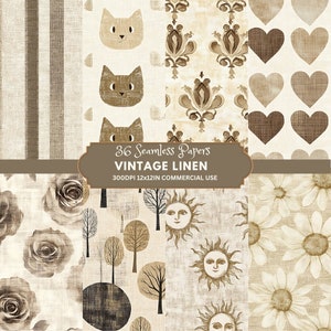Papel Digital Floral Vintage Linen, Texturas de Tecido de Linho Sem Costura, Abstrato, Padrão Floral, Fundos Vintage, Papéis de Scrapbook