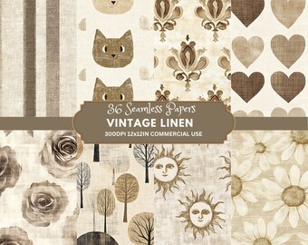 Vintage Floral Linen Digital Paper: 36 Seamless Fabric Textures (12x12 inches) (Digital Download)