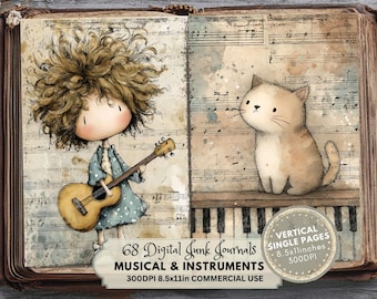 Musical Junk Journal Pages, Instruments Ephemera for Scrapbooking and Crafting (Digital Download)