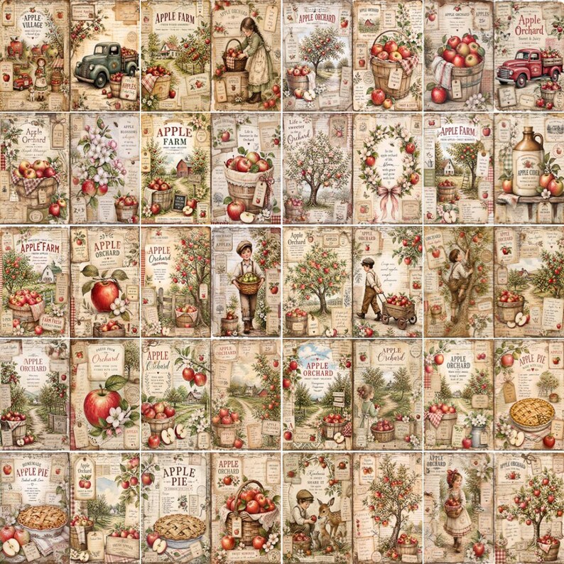 Apple Harvest Double Pages, Fall Cottagecore Journal Kit, Rustic Orchard Ephemera, Cozy Farmhouse Papers image 16