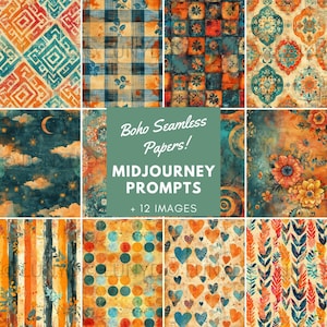 Midjourney Prompts for Boho Seamless Junk Journal Papers Creation, Seamless Papers, Midjourney Prompts, Junk Journal Kit, Scrapbooking Paper