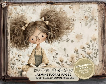 Jasmine Flower Pages, Printable Digital Journal Kit, Floral Scrapbook Pages, Craft Supplies for Journaling