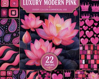 Modern Pink Digital Paper: Seamless Scrapbook Patterns (Digital Download)