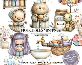 Spa Clipart: Bubbles and Soap Watercolor Clip Art (Digital Download, PNG 2.5x2.5 in)