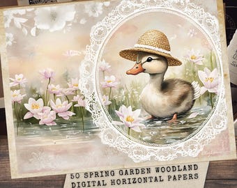 Kit de diario basura de jardín de primavera: Efímeras de animales del bosque, estilo shabby chic (descarga digital)