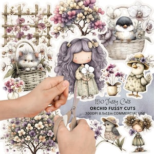 Orkidé Fussy Cuts: Scrapbook Floral Ephemera (digital nedladdning, full brevstorlek)