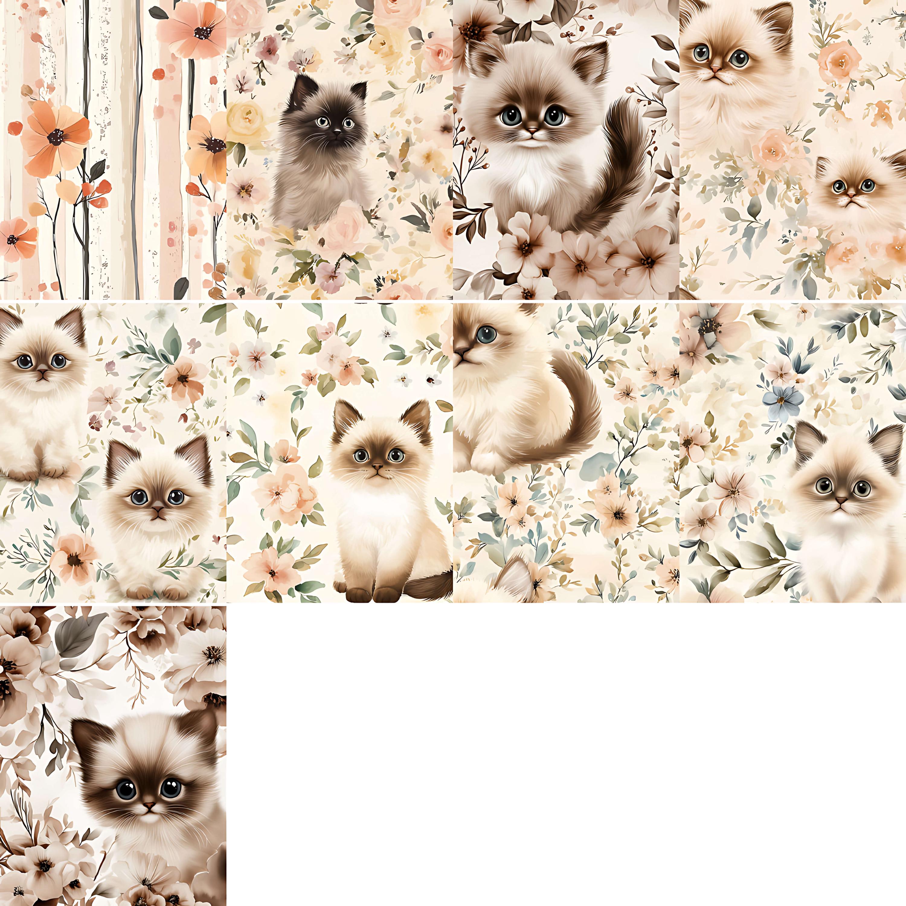 Floral Cat Seamless Pattern: Printable Fabric Design (digital Download ...