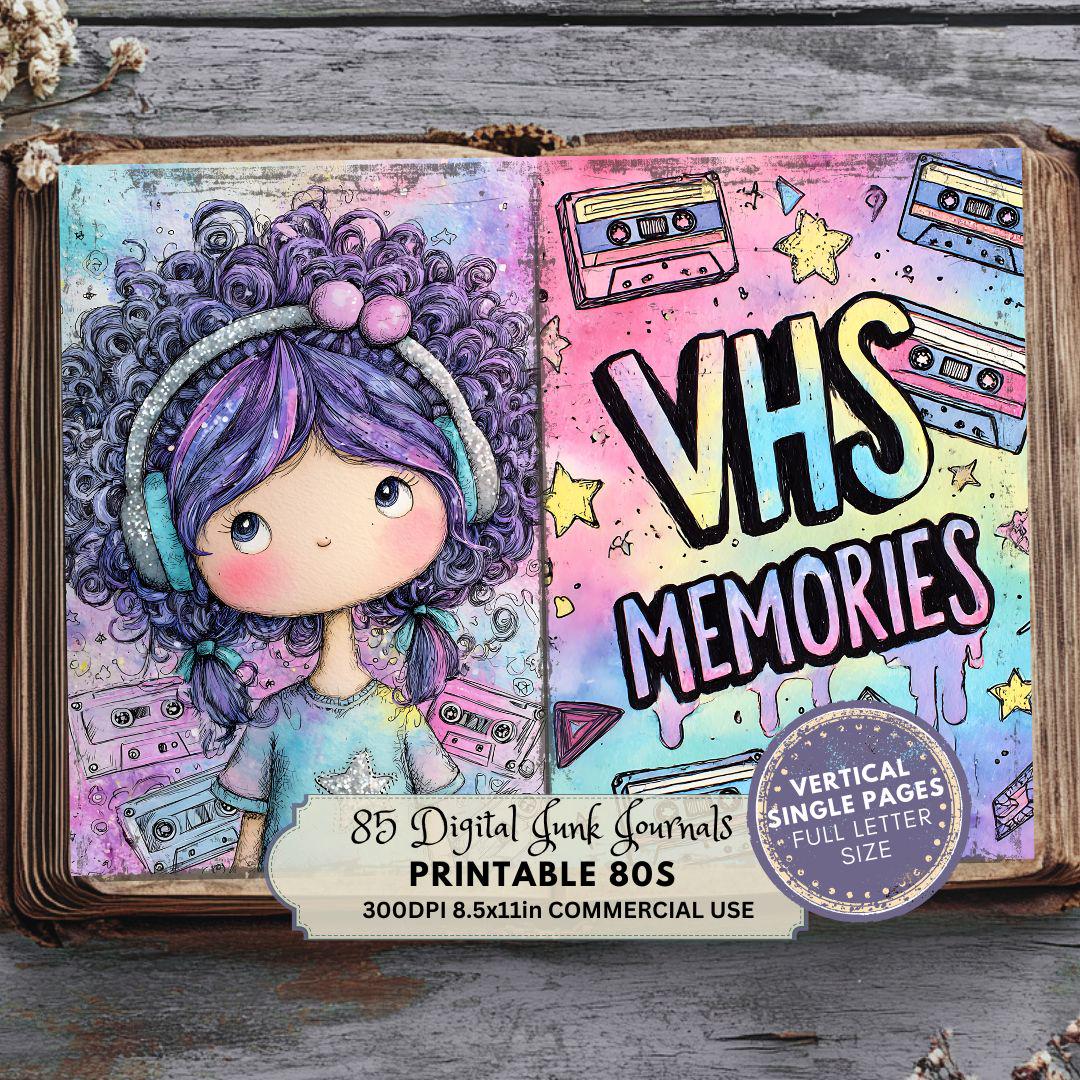 Junk Journal Printable 80s: Neon Digital Scrapbook Supplies (digital ...
