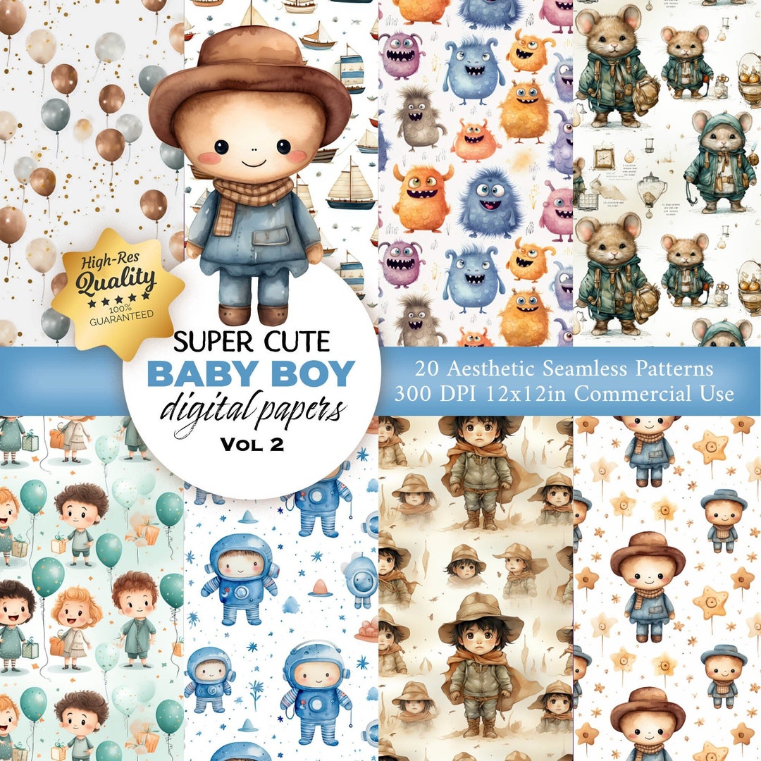 20 Baby Boy Nursery Room Printable Paper, Seamless Pattern, Digital ...