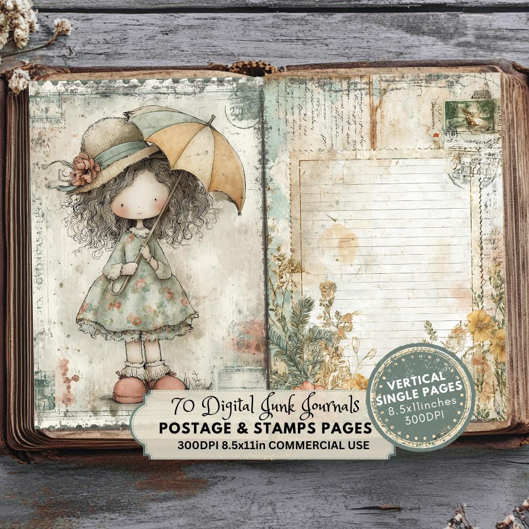 Postage Junk Journal Pages: Vintage Stamps Ephemera Printable Collage ...