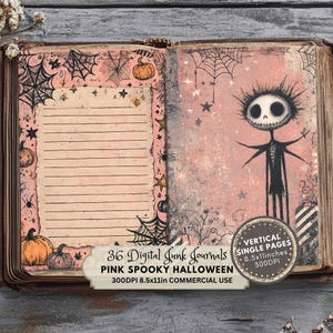 Pink Halloween Junk Journal Kit, Printable Ephemera, Digital Scrapbook Pages, Craft Supplies for Halloween Fun, Cute Spooky Printable Papers