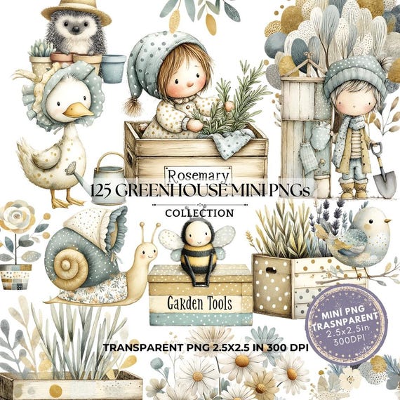 Greenhouse Clipart: Floral Garden Watercolor Clip Art (Digital Download, PNG 2.5x2.5 in)