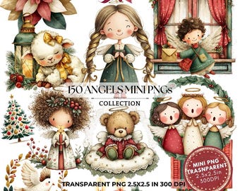 Angels PNG Clipart: Christmas Angel Watercolor Clip Art (Digital Download, 2.5x2.5 in)
