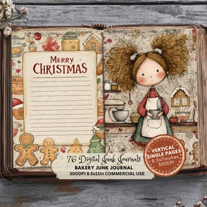 Bakery Junk Journal Kit: Pepparkaksjul-ephemera, utskrivbara kökssidor (digital nedladdning)