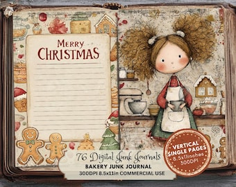 Bakery Junk Journal Kit: Gingerbread Christmas Ephemera, Kitchen Printable Pages (Digital Download)