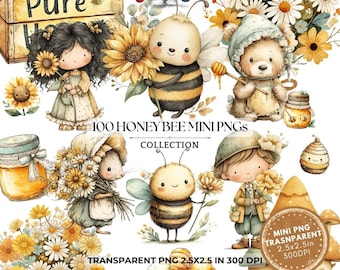 Imágenes PNG de abejas melíferas: Imágenes prediseñadas de abejas melíferas de primavera (Descarga digital, 2,5 x 2,5 pulgadas)