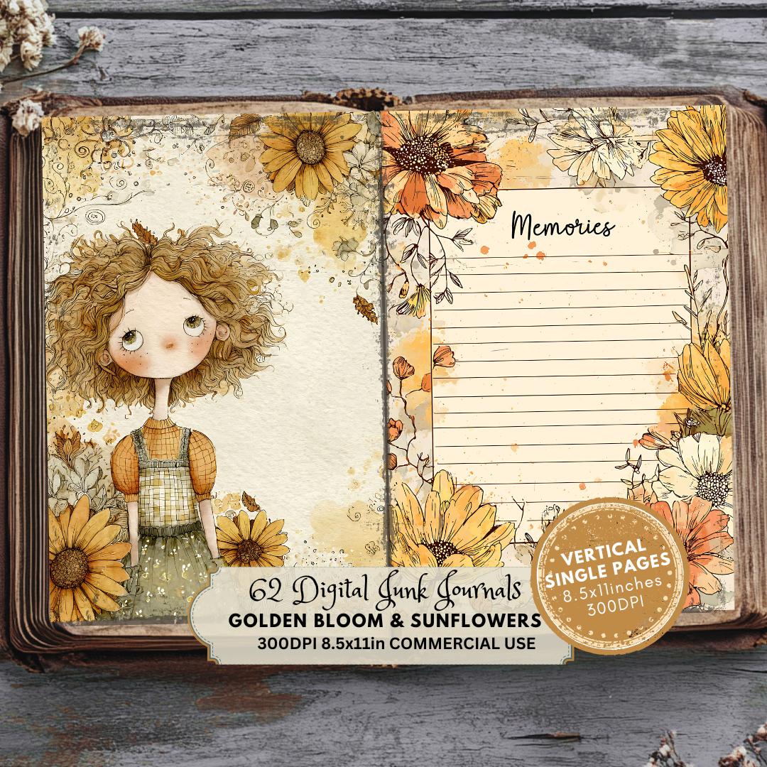 Sunflower Junk Journal Kit: Vintage Floral Ephemera, Rustic Meadow ...