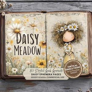 Daisy Junk Journal Pages: Hand-Drawn Style Floral Ephemera (Digital Download)
