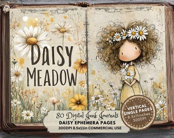 Daisy Junk Journal Pages: Hand-Drawn Style Floral Ephemera (Digital Download)