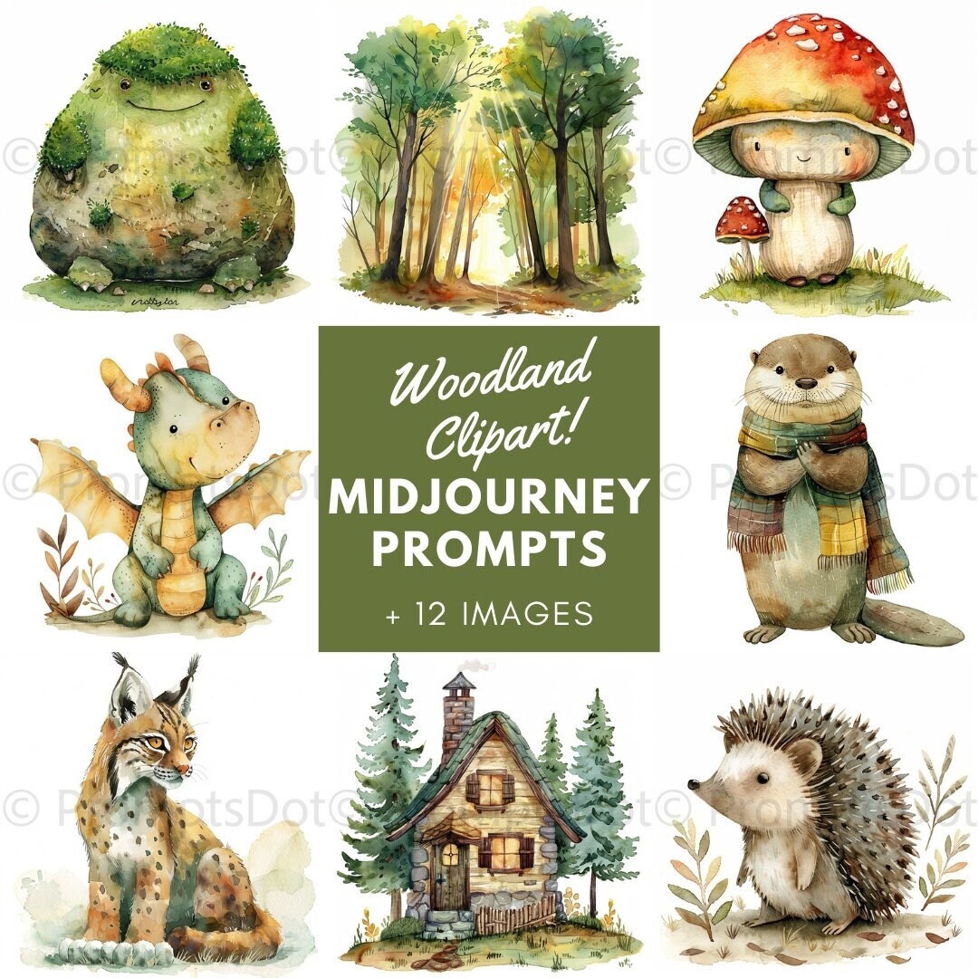 Midjourney Prompts for Woodland Watercolor Clipart Creation, Woodland ...