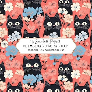 Whimsical Floral Cat Design | Seamless Pattern for Crafts | Digital Paper | Cat Lovers Gift | Floral Cat Background