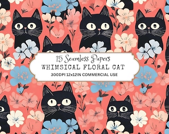 Cat Seamless Patterns: Vintage and Whimsical Digital Paper (Commercial Use, 12x12 inches)