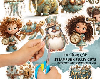Steampunk Fussy Cuts: Utskrivbara Ephemera, Junk Journal-klistermärken (digital nedladdning)