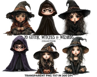 Clipart de Halloween gótico / Brujas y magos PNG (Descarga digital)