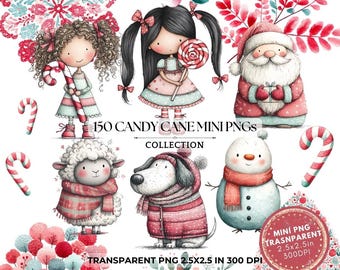 キャンディケーンのクリップアート：クリスマスの印刷可能なPNGクリップアート（デジタルダウンロード、2.5x2.5インチ）