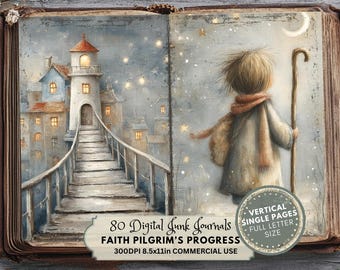 Religious Junk Journal Kit: Vintage Spiritual Ephemera The Pilgrim’s Progress Inspired (Digital Download, Letter Size)