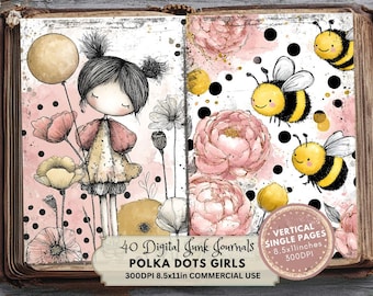 Crafty Girl Junk Journal Kit: Polka Dot Scrapbook Supplies (Digital Download)