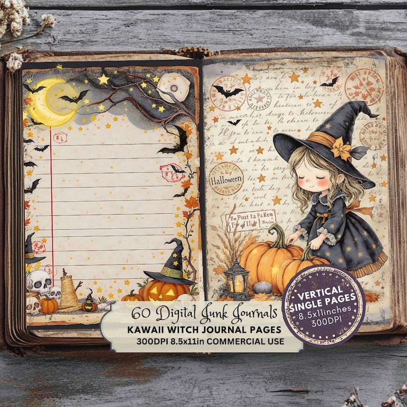Witch Junk Journal Kit, Kawaii Halloween Ephemera (digital Download - Etsy