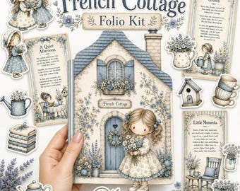 French Cottage Folio Kit, Printable Ephemera, Fussy Cuts, Tags & Cards, Vintage Country Paper Craft
